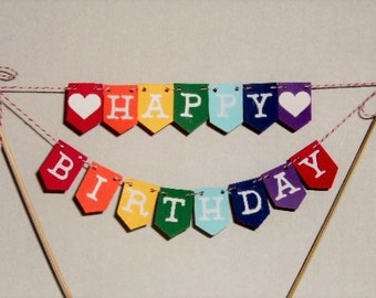 Rainbow Happy Birthday Cake Topper, Rainbow Cake Topper, Cake Banner, Happy Birthday Cake Topper, Birthday Topper, Mini Happy Birthday