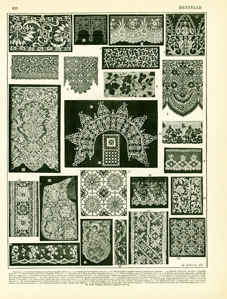 1897 Embroidery Needle Point Laces Bobbin Lace by sofrenchvintage