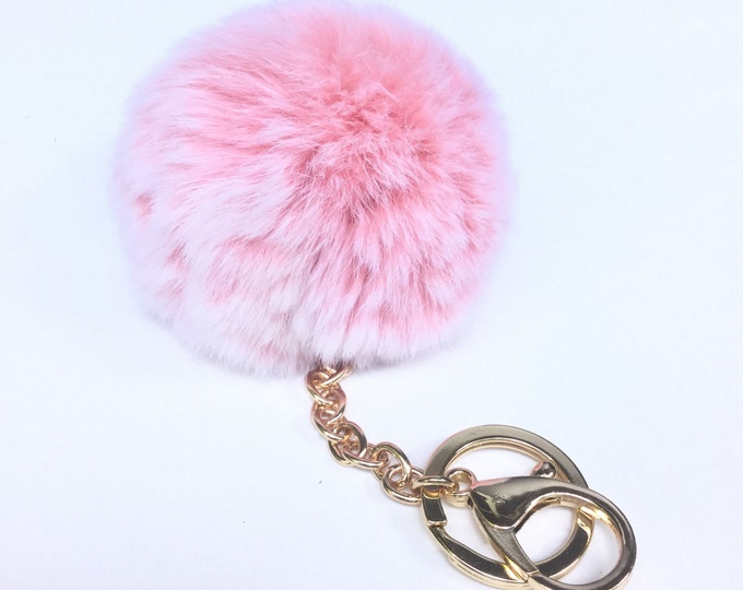 Pink Frost Fur pom pom keychain fur puff ball bag pendant charm