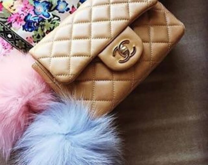 Instagram/Blogger Recommended Fur bag charm, fur pom pom keychain, fur ballkeyring purse pendant in pale blue or pale pink