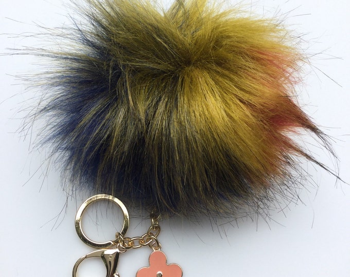 NEW! Faux Fox Fur Pom Pom bag Keyring Hot Couture Novelty keychain pom pom fake fur puff keyring