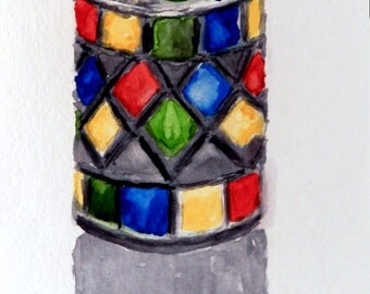 Original 6x9 Watercolor Painting - Stained Glass Candleholder