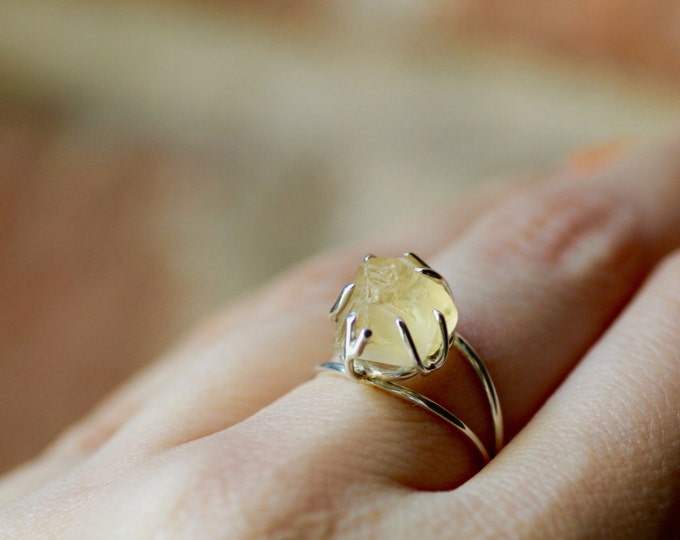Raw Citrine gold ring, Rough stone ring, Citrinel silver ring, natural stone ring, citrine gold ring, Interesting ring, Row stone ring gift