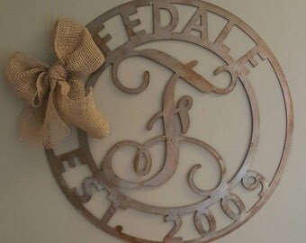 Custom metal Family sign with name, personalized date and single initial made with metal, family established sign, custom wedding sign