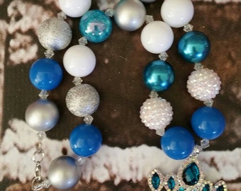 Blue Princess crown chunky necklace. Bubblegum necklace. Bubble gum necklace. Crown necklace.