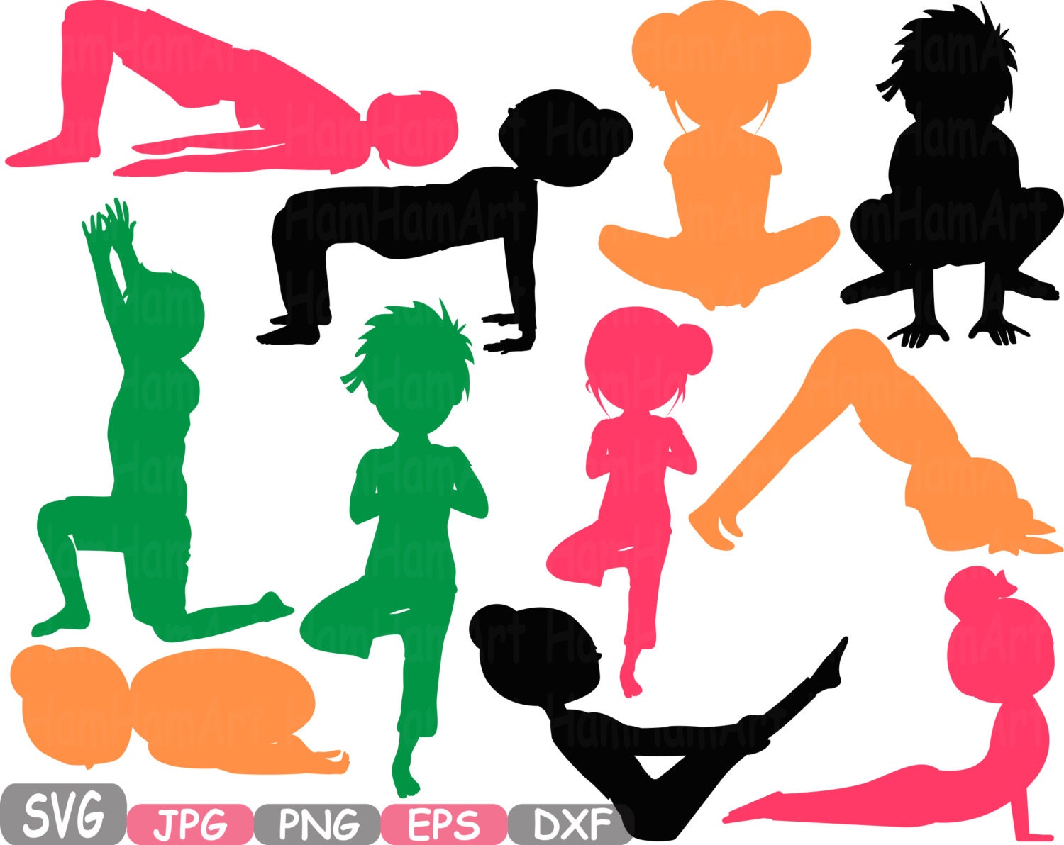 Yoga Poses Cutting Files svg Yoga Silhouettes Monogram Fitness