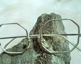 Silver Octagonal Wire Rim Eyeglasses NOS RPWO Glasses Retro Mod chrome 46-18 small Metal Hipster Artsy Sunglasses New Costume Prop Gift