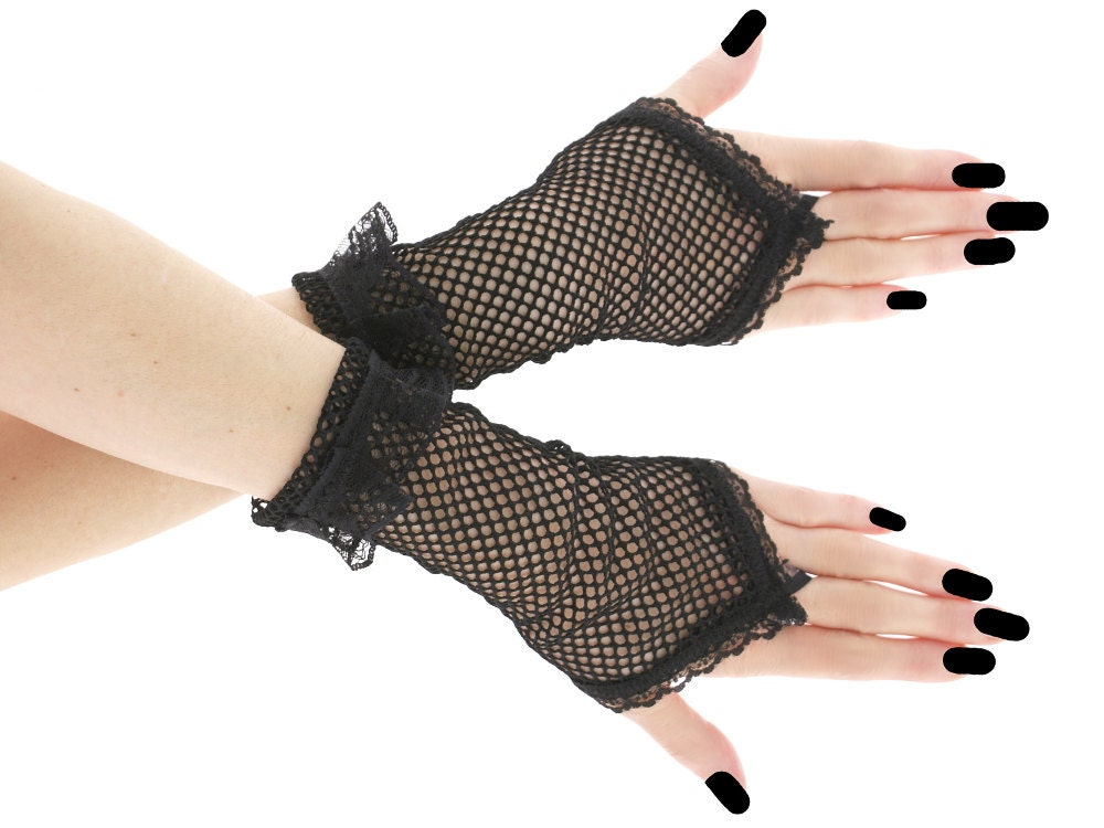 Black lace goth fingerless gloves wrist warmers gothic