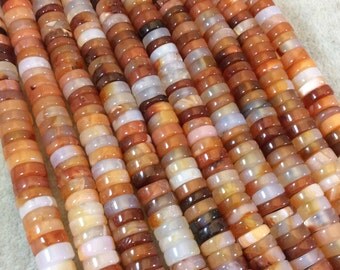 3-5 x 10mm Natural Assorted Carnelian Smooth Heishi/Disc Shaped Beads with 2mm Holes - 7.75" Strand (Approx. 45-55 Beads) - LARGE HOLE BEADS