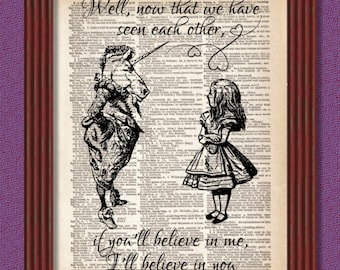 BUY 2 GET 1 FREE If You'll Believe in Me Dictionary Art Print Unicorn Lion Alice Looking Glass Decor Book Lewis Carroll