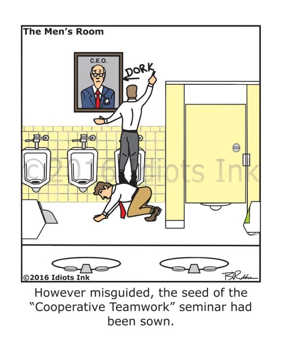 Men's Restroom Cartoon Bathroom Humor Print Office by IdiotsInk