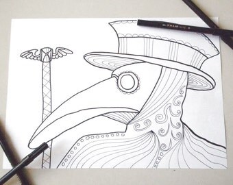 plague doctor mask coloring page adults horror goth download colouring halloween plague mask printable print digital fishes lasoffittadiste