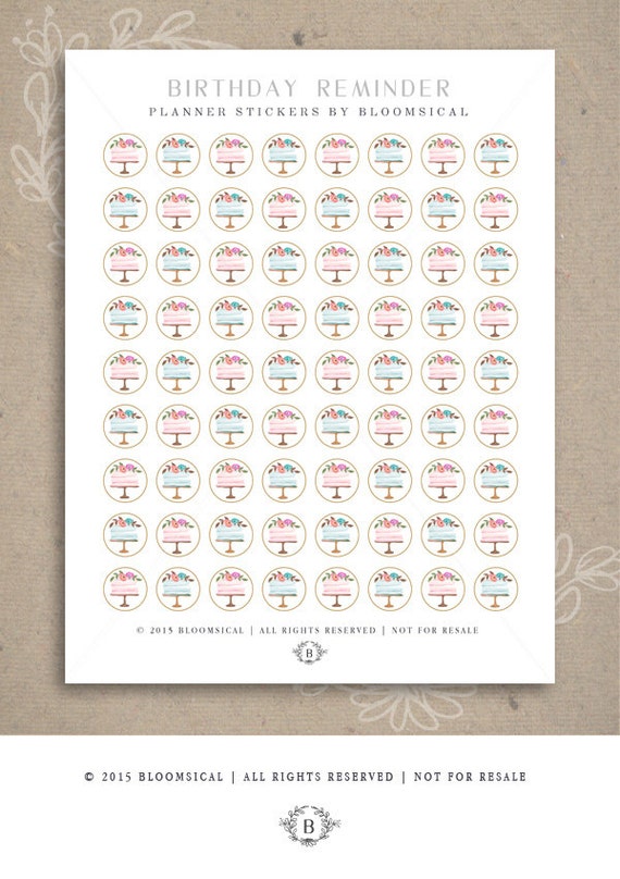 Birthday Planner Stickers Printable Round Circles by Bloomsical