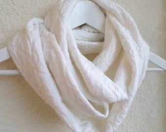 Infinity cotton scarf, White scarf, Infinity scarf, Loop scarf, Circle scarf, Jersey scarf
