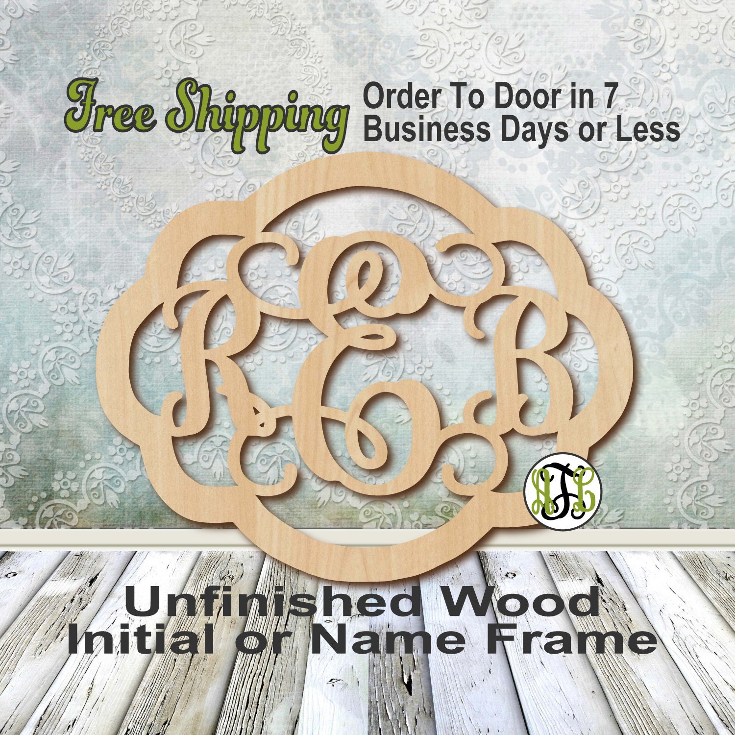 Unfinished Wood Rebecca Frame Monogram, Name, Word, Custom, laser cut