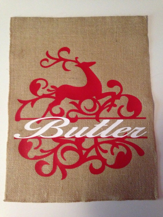 Christmas Burlap Monogrammed Garden Flag/Reindeer