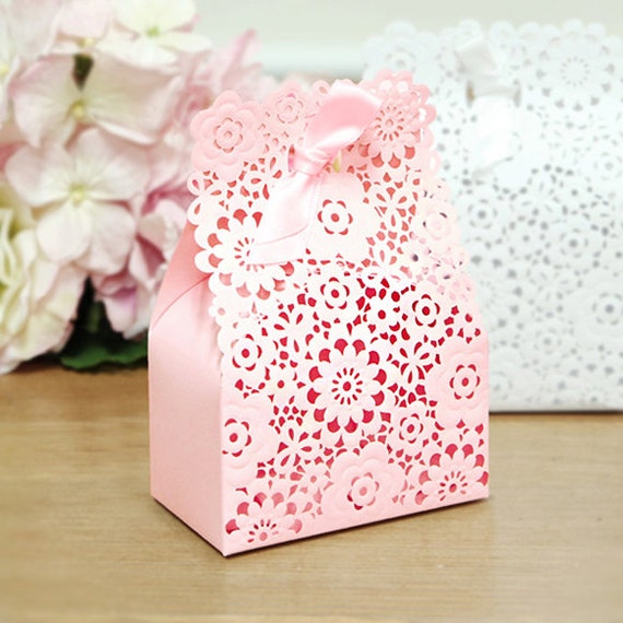 5 x Party favor bags / Light pink flower Paper Bags Medium