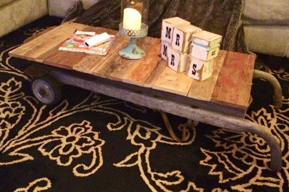 Coffee table, antique dolly, upcycled furniture, handmade furniture, rustic furniture, refurbished firniture, up cycle