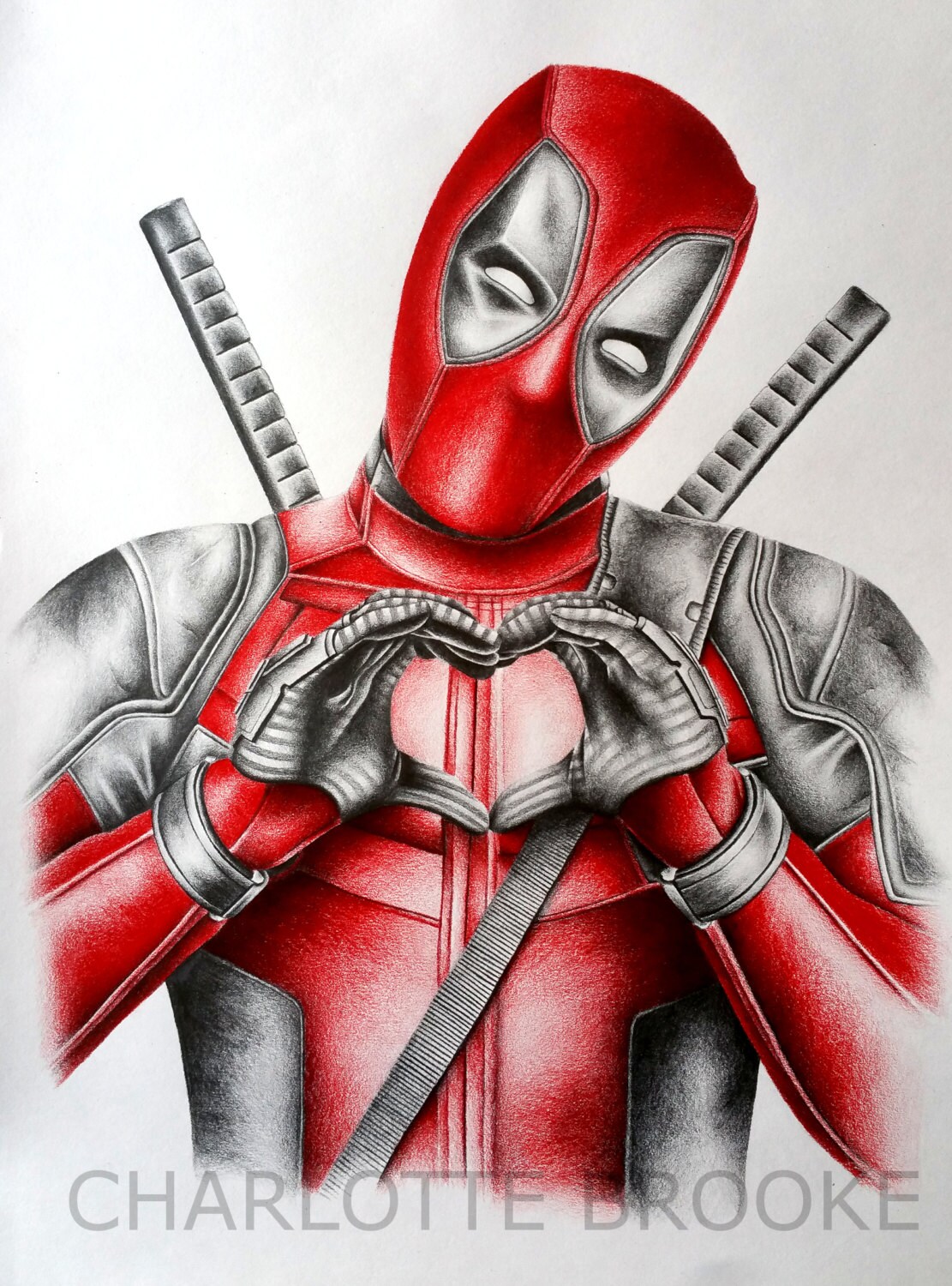 Deadpool Pencil Portrait Drawing Print by CharlotteBrookeArt