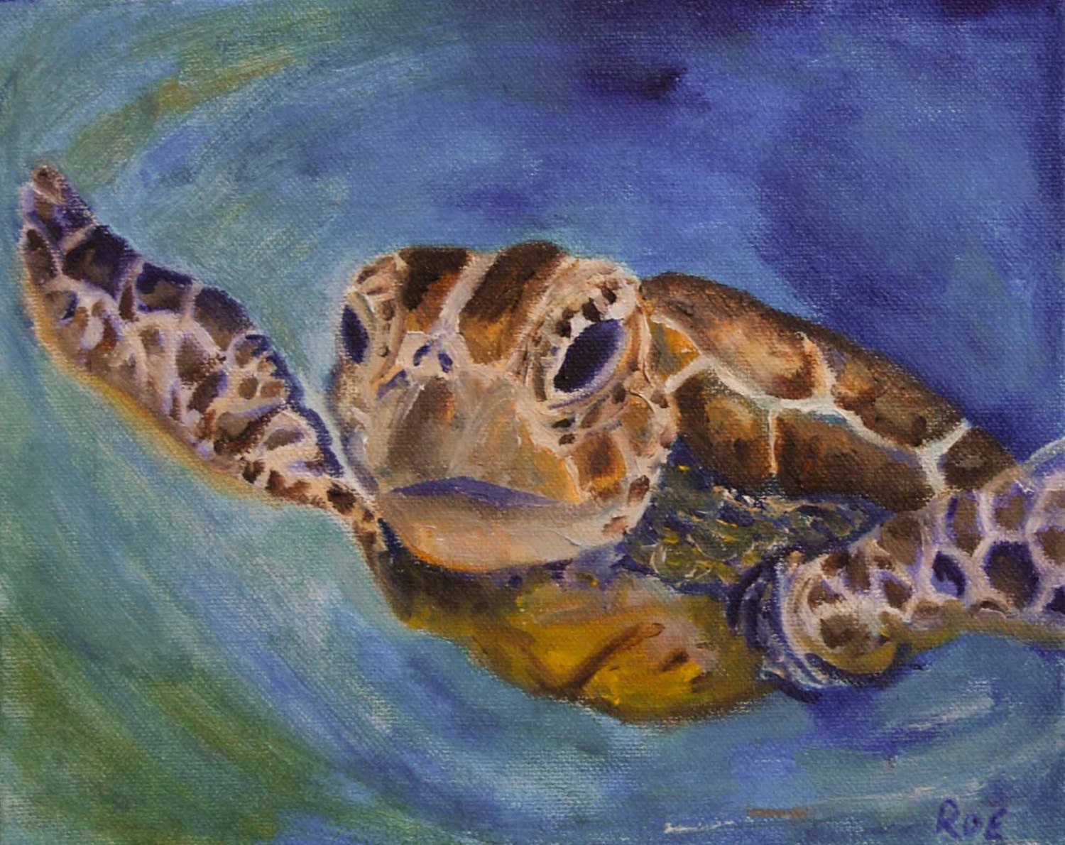 sea-turtle-oil-painting-ocean-painting-decor-sea-turtle