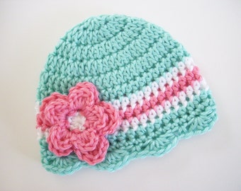 Baby Girl Hat Ready to Ship Crochet Newborn Hat by CarolinaHats