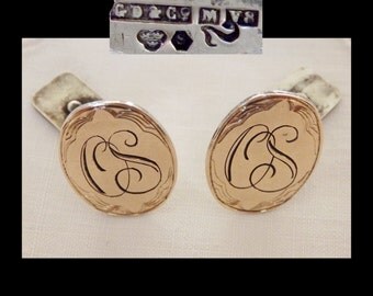 GD and Co Gustav Dahlgren Sweden Sterling 18K Cufflinks~Engraved~Gilt Silver~"OS" Monogram~Scandinavian~1940s Vintage~WWII Era~mcm