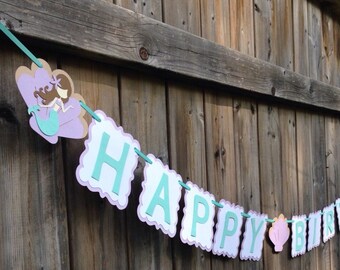 Mermaid Banner, Mermaid Birthday Banner, Happy Birthday Banner | Under The Sea Birthday Banner | Lavender and Aqua