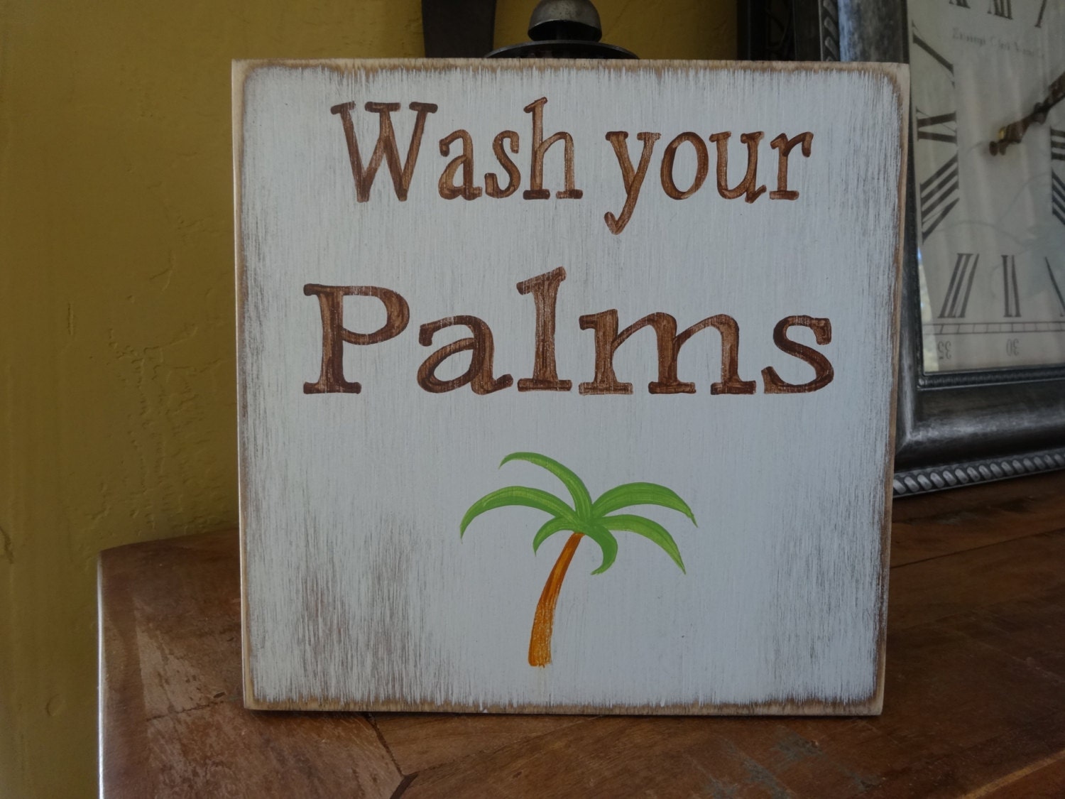 Wash your palms. Hand painted wood sign/ Beachy decor/