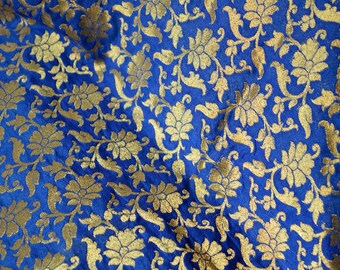 Cream and Gold Brocade Silk Fabric Indian Silk Wedding