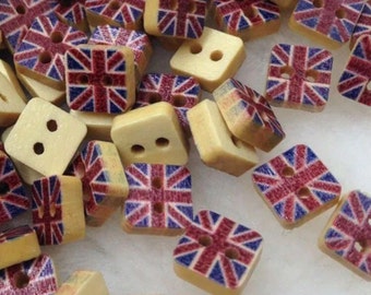 Union Jack U.K Flag Wooden Buttons - Sewing Event Wood Scrapbooking Embellishment