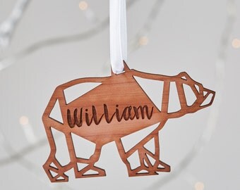 Geometric Polar Bear Wooden Christmas Ornament. Personalised Christmas decoration|cedar wood|aromatic|baby's first Christmas|scandi Nordic