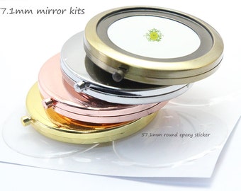 10 compact mirror kits-57mm pocket mirror-Blank compact mirror frame-two sided blank compact-Mirror with Epoxy Sticker-Bridsmaid Gift Supply
