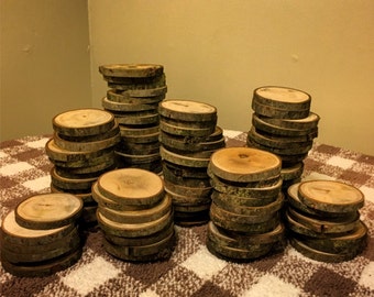 100 3" Wood Slices - Rustic Wedding Decor - tree slices - log coasters - DIY wedding