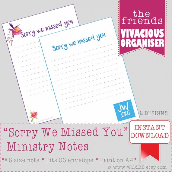 JW A6 Ministry Sorry we missed you notes A6