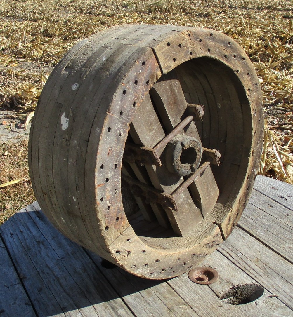 Primitive Wooden Belt Pulley Wheel Industrial Age Factory Steampunk