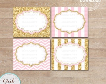 Pink and Gold Food Tent Labels, Gold Glitter Buffet Labels, Table tents, Baby shower Decorations, Candy Labels, Party printable decoration