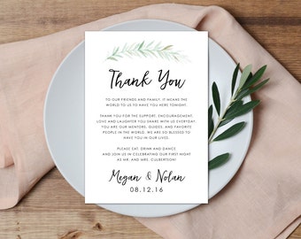Thank You Place Setting Wedding Thank You Card Wedding Table