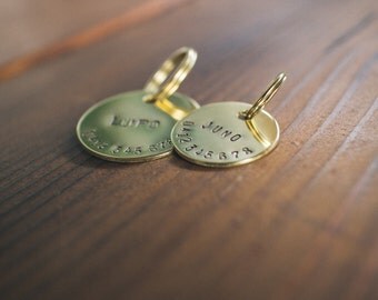 Personalized Hand Stamped Brass Dog Tag // Custom Pet ID - Dog ID Tag - Dog Collar Name Tag - Cat ID Tag - Metal Pet Tag