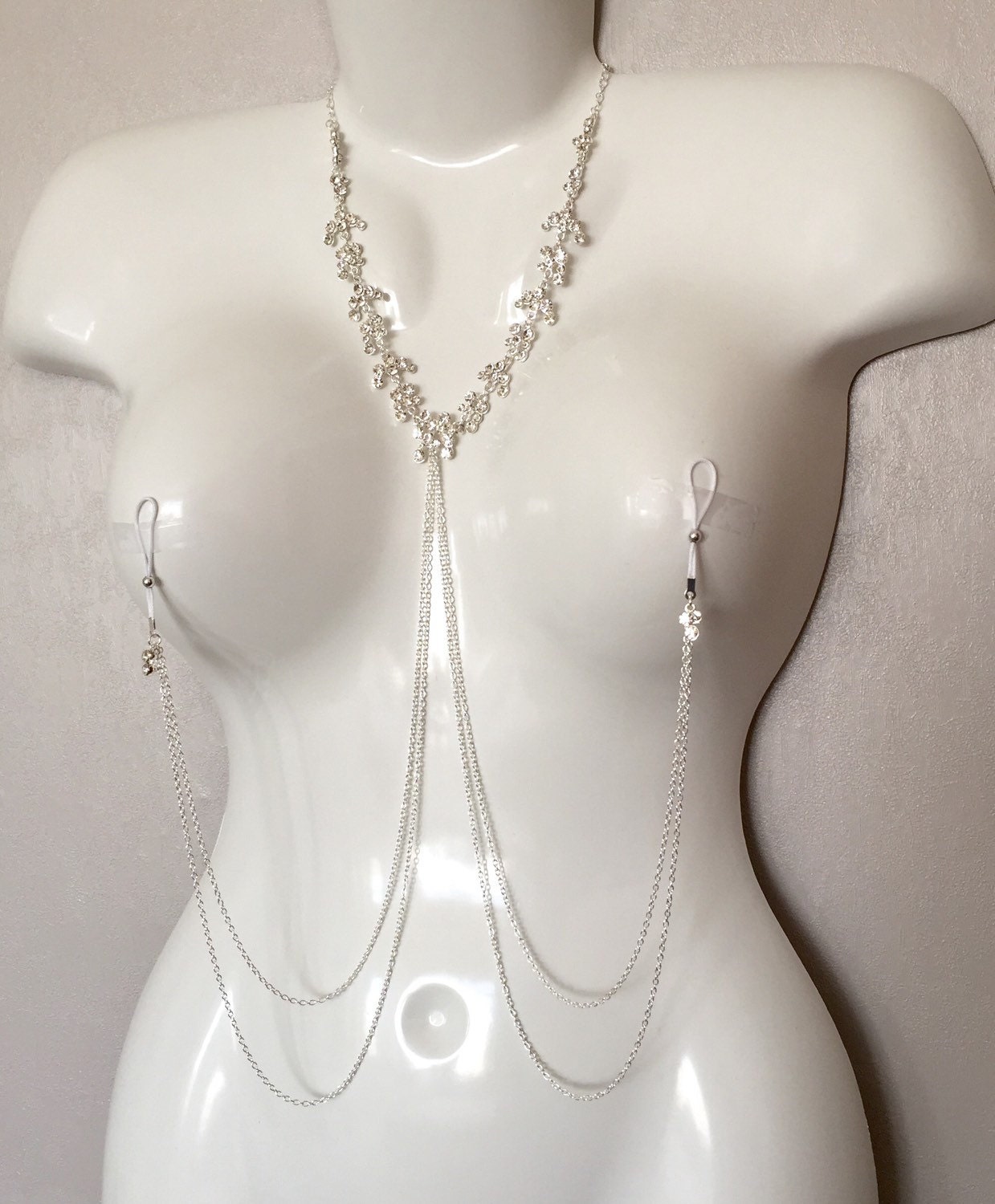 Necklace with nipple chains non piercing nipple rings with