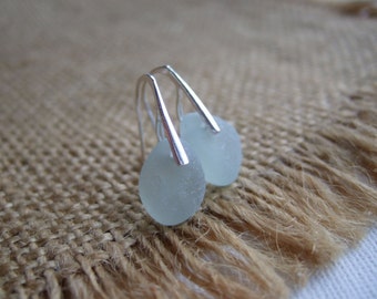 WATERDROPS...Scottish sea glass sterling silver elegant earrings with sea foam sea glass, sterling silver and Scottish sea glass earrings