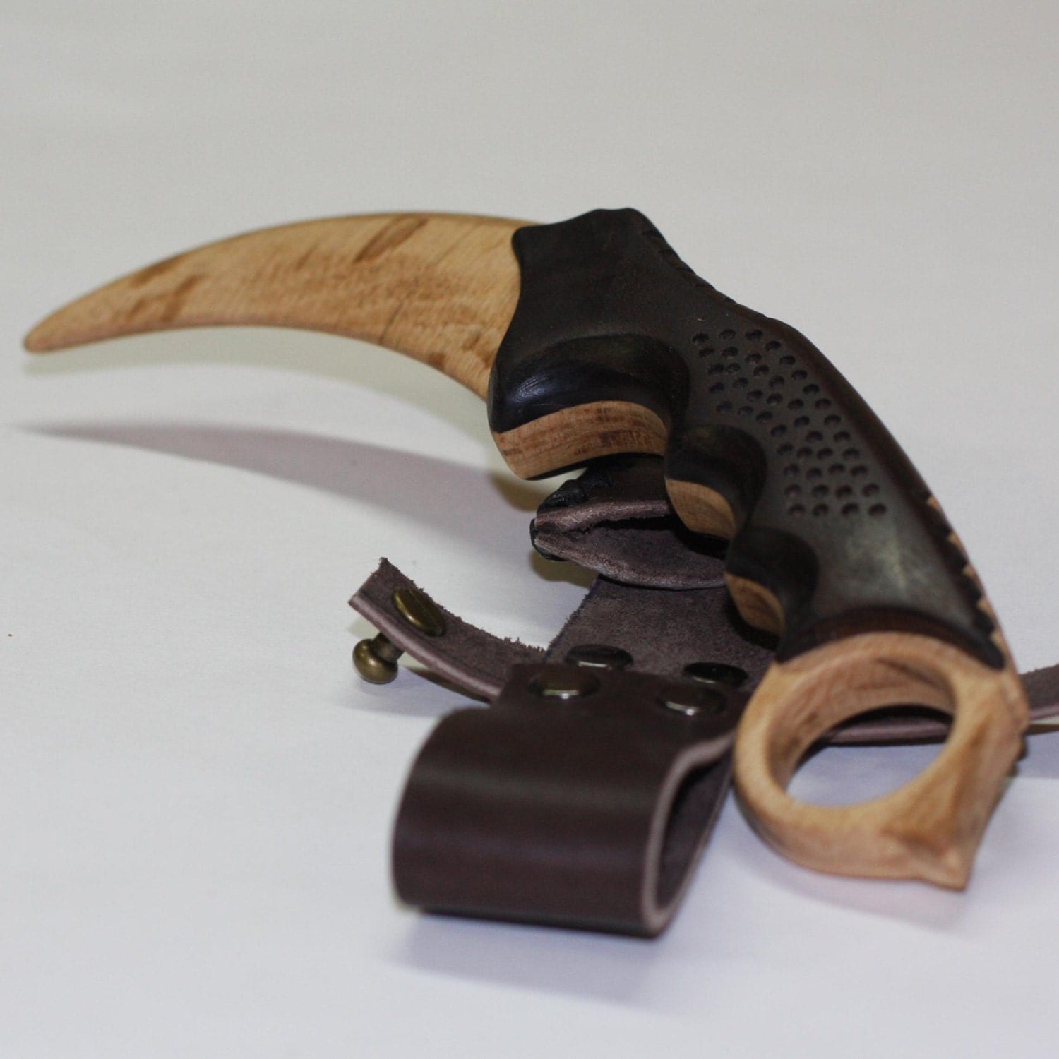 Toy wooden knife karambit with leather sheath by RusWoodToys