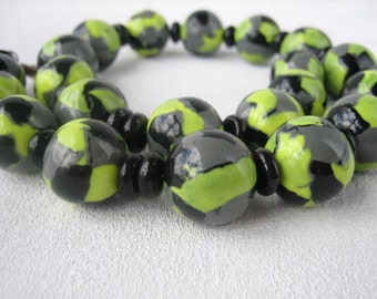 Woman jewelry yellow black gray multicolor beaded necklace unusual jewelry black beaded necklace woman gift polymer clay simple jewelry