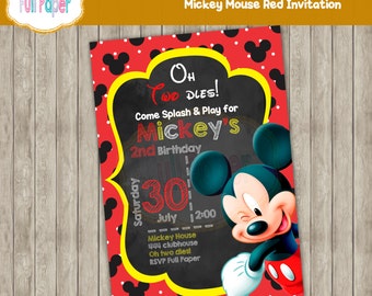 Mickey Mouse Red Invitation-Mickey invite-Mickey party-Mickey Birthday-polka-birthday party-Printable-Party Supplies, oh twodles invitation