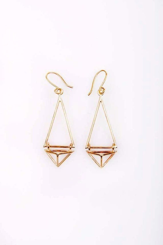 Geometric triangle earrings from brass