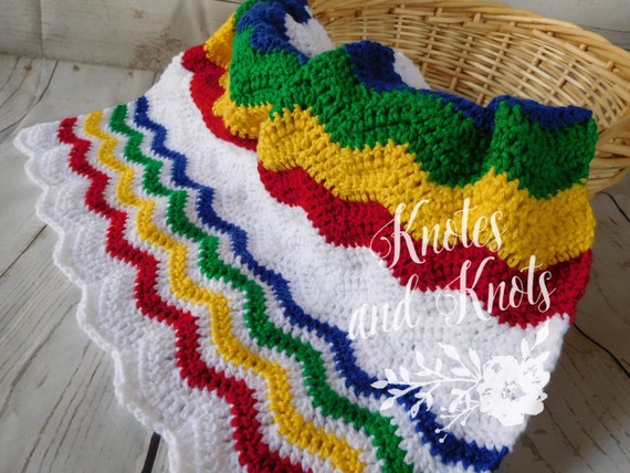 Crochet baby blanket primary colors baby by knotesandknots