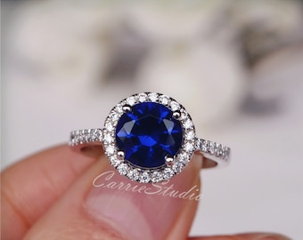 Silver Lab Blue Sapphire Ring Sapphire Engagement Ring/ Wedding Ring 925 Sterling Silver Ring Anniversary Ring Promise Ring