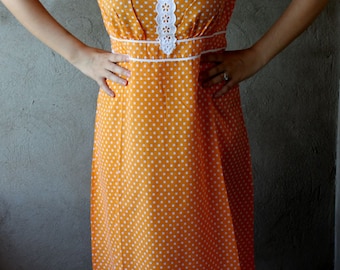 Vintage Hippie Nightgown Nightdress 1970s Orange