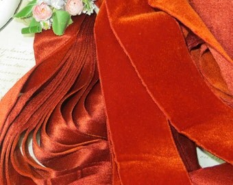 2" RUST BURNT ORANGE ~ Vintage Swiss Velvet Ribbon Trim Victorian Color Ladies Millinery Hat Supply Trim Cocarde Work Vintage Silk
