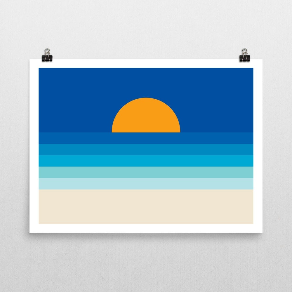 Ocean Sunset Beach Sunset 70s Retro Poster 24x18 by Circa78Designs