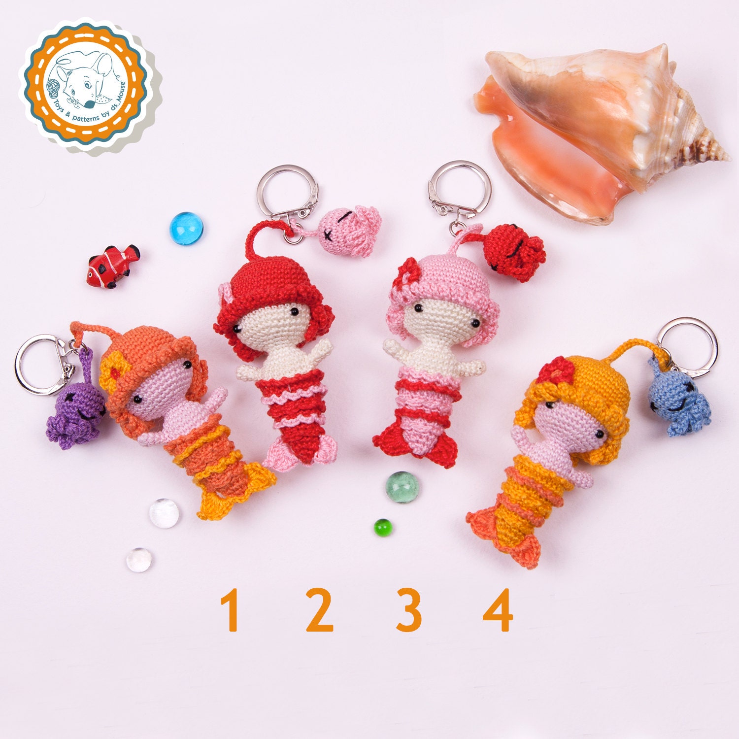 Crochet Mermaid doll Keychain Amigurumi Mermaid doll Keychain